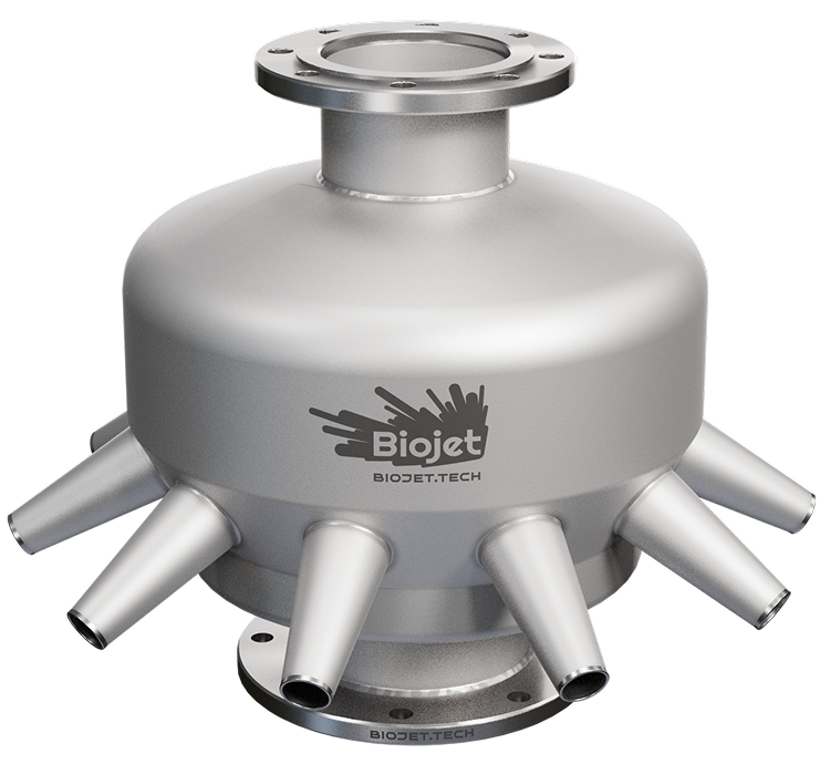 Aerador a jato Biojet® Laval Dome fabricado em aço inoxidável, adequado para processos de biorreatores de membrana que tratam águas residuais provenientes do processamento de alimentos em cozinhas.