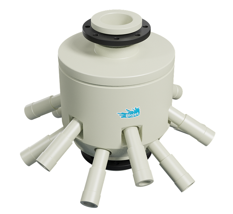 Aerador a jato Biojet® Laval fabricado em plástico de engenharia PP, adequado para o tratamento de águas residuais industriais, esgotos municipais e lixiviados de aterros sanitários.
